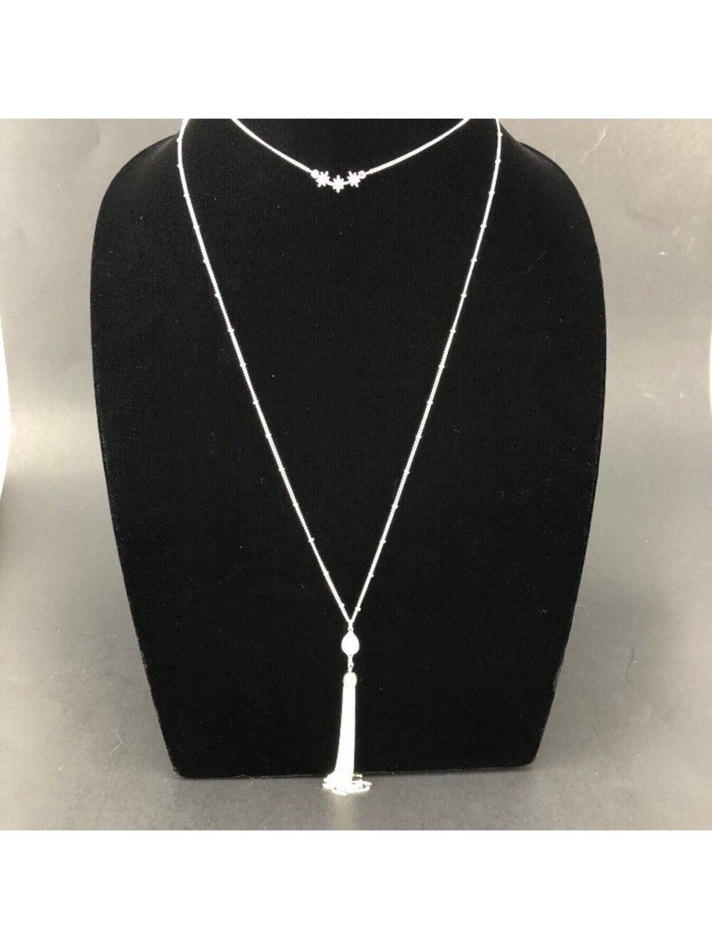 LC Lauren Conrad Necklace Long Silver Tone Double Strand Stars Pendant & Tassel